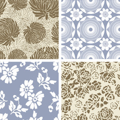 Set of 4 Seamless Floral  Pattern Tiles