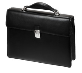 black leather briefcase isolated on white