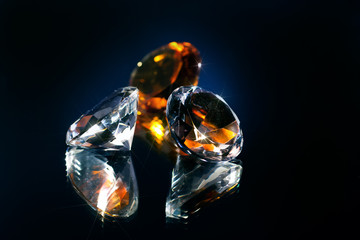 Diamonds on black glass background