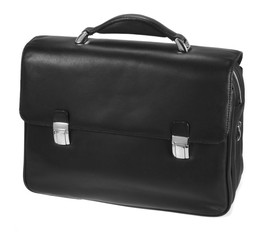 black leather briefcase isolated on white