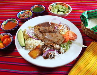 Grilled beef fillet assorted mexican dish chili sauce