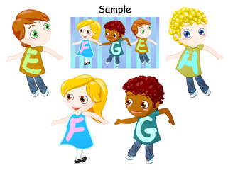 alphabet of childrens holding hands. clipping path included.