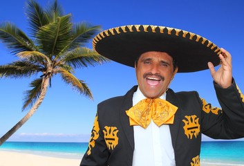 Charro mariachi singing shout in Mexico beach