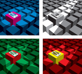 cubes with different form spotlight and one phone