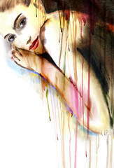 Piękna kobieta, malarstwo akwarela - 32430515