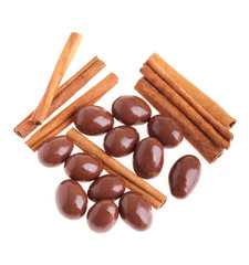 Chocolate almonds and cinnamon sticks