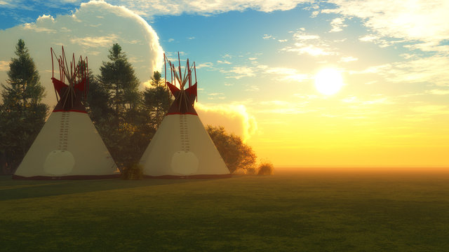 Indian Teepees at Dusk