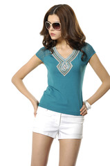 fashion model wearing modern sunglasses.