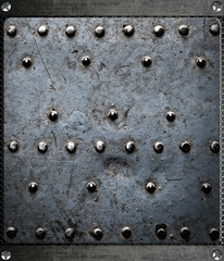Grunge background, metal plate with rivets