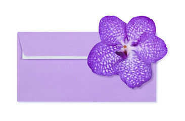 Envelope decorated with a flower on the white