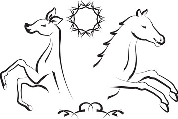 Vector Tribal tattoo set Horse, Dear, Sun Design