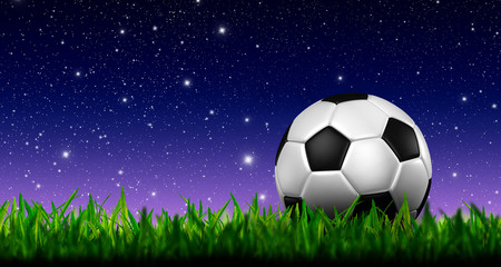Naklejka premium football in green grass over a twilight sky