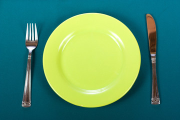 Knife, plate and fork