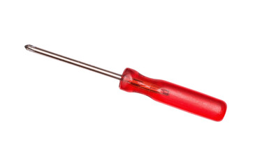 Screw-driver with the red glass handle on the white