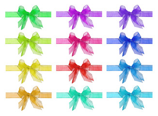 Set of bright bows on the white background