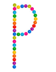 Letter P from plastic children's balls on the white