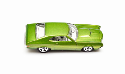 Green Metal toy car isolated on white