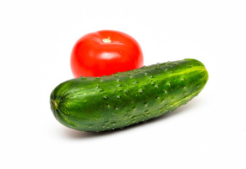 cucumber and tomato isolated on white
