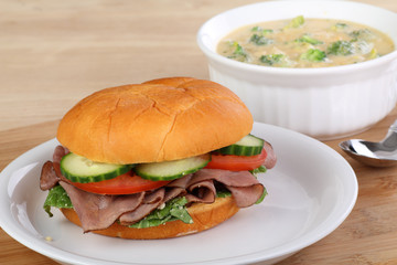 Roast Beef Sandwich and Soup