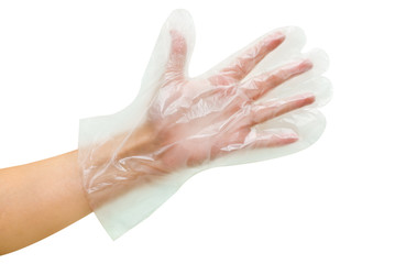 transparent disposable glove on hand