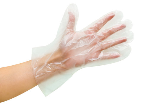 transparent disposable glove on hand