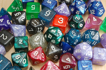 Set of Role Playing Dice on a Wooden Background