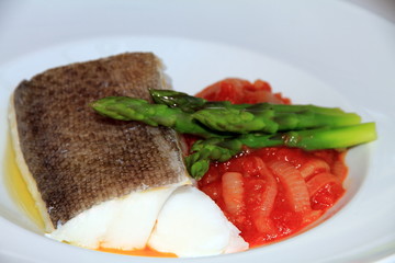 Cod fish with asparragus and tomato sauce Resort Denia Spain
