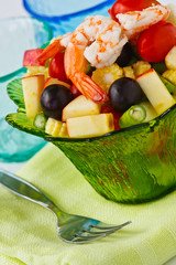 Healthy vegetable and fruit salad with shrimp