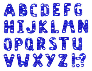 The blue letters drawn by paints with white cirri