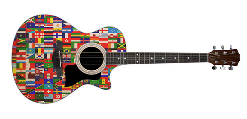 world flags on acoustic guitar