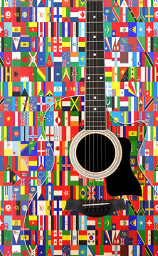 world flags on acoustic guitar