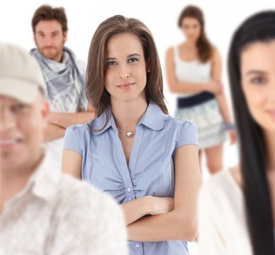 Group portrait of happy young people