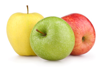 Yellow, green and red apples isolated on white