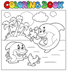 Fototapeta premium Coloring book with dolphins 2