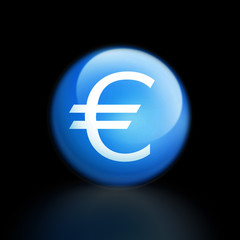 Euro Teuro money € geld button glossy blue on black