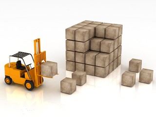 loader collects cube out of blocks