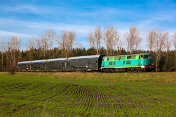 Passenger train passing through countryside