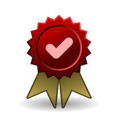 Vector red seal with gold ribbons isolated on white background