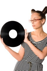 woman with vinyl plate
