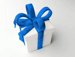 Single present isolated with large blue bows