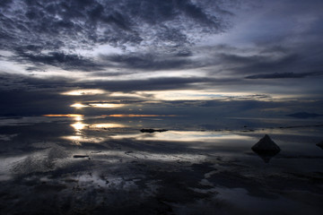 Desolate salt-flats at sunset