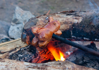 Sausage on campfire