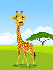 Papier Peint photo Lavable Zoo dessin animé girafe