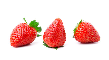 three fresh strawberry, isolated on white background.