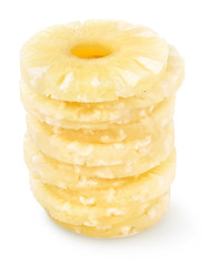 Isolated pineapple pieces. Canned pineapple rings isolated on white background