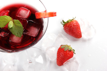 Alcoholic drink with strawberries