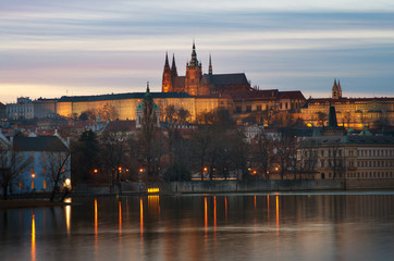 Sunset Prague Castle, view from the Vltava river