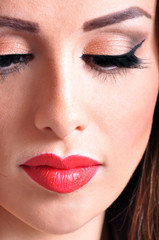 Close up of a young woman with red lips
