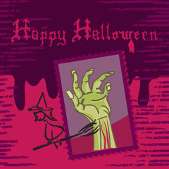 Happy Halloween Card with Stamps, Blood and Hand