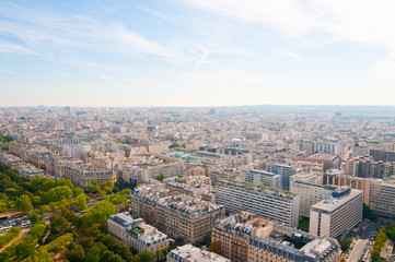 Obraz premium Aerial panoramic view of Paris and Seine river as seen from Eiff